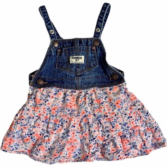 Oshkosh Overall Dress Floral Lined Size 12 Months - Picture 1 of 9